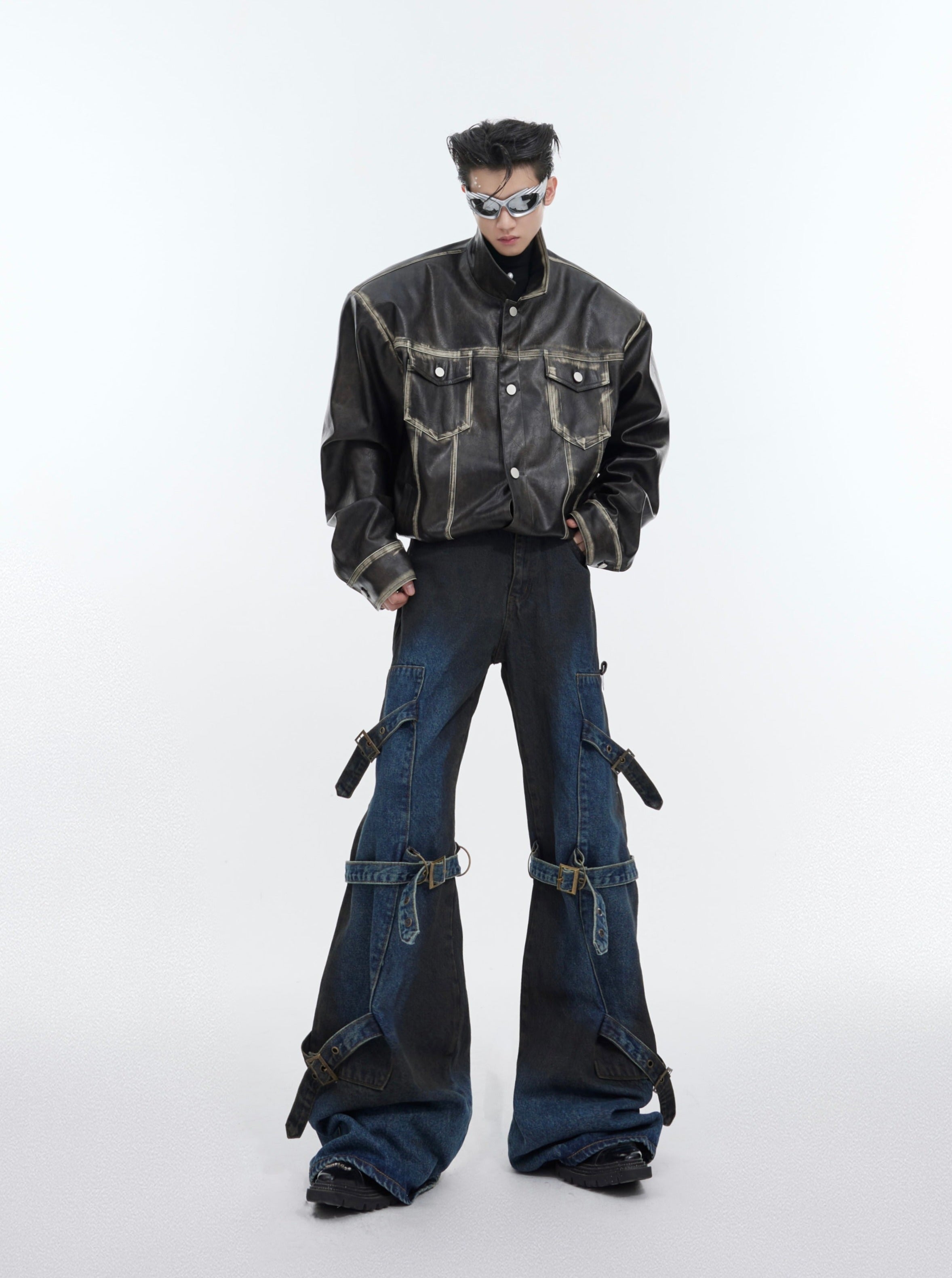 Deconstructed Metal Clasp Punk Denim