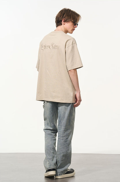 Handwritten Embroidered French Slogan Letter Tee