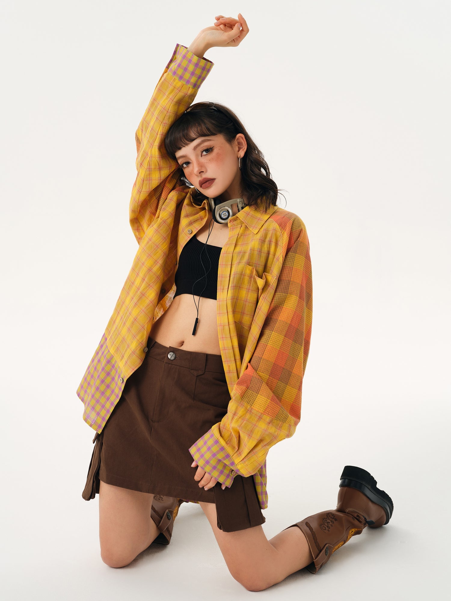 Dopamine Patchwork Plaid Shirt