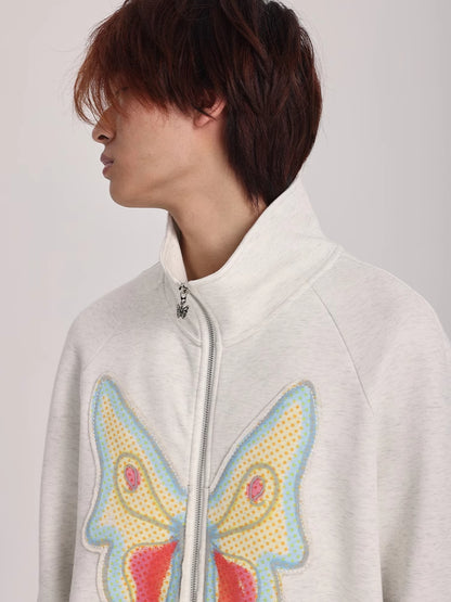 Butterfly Applique Turtleneck Zip-Up Cardigan