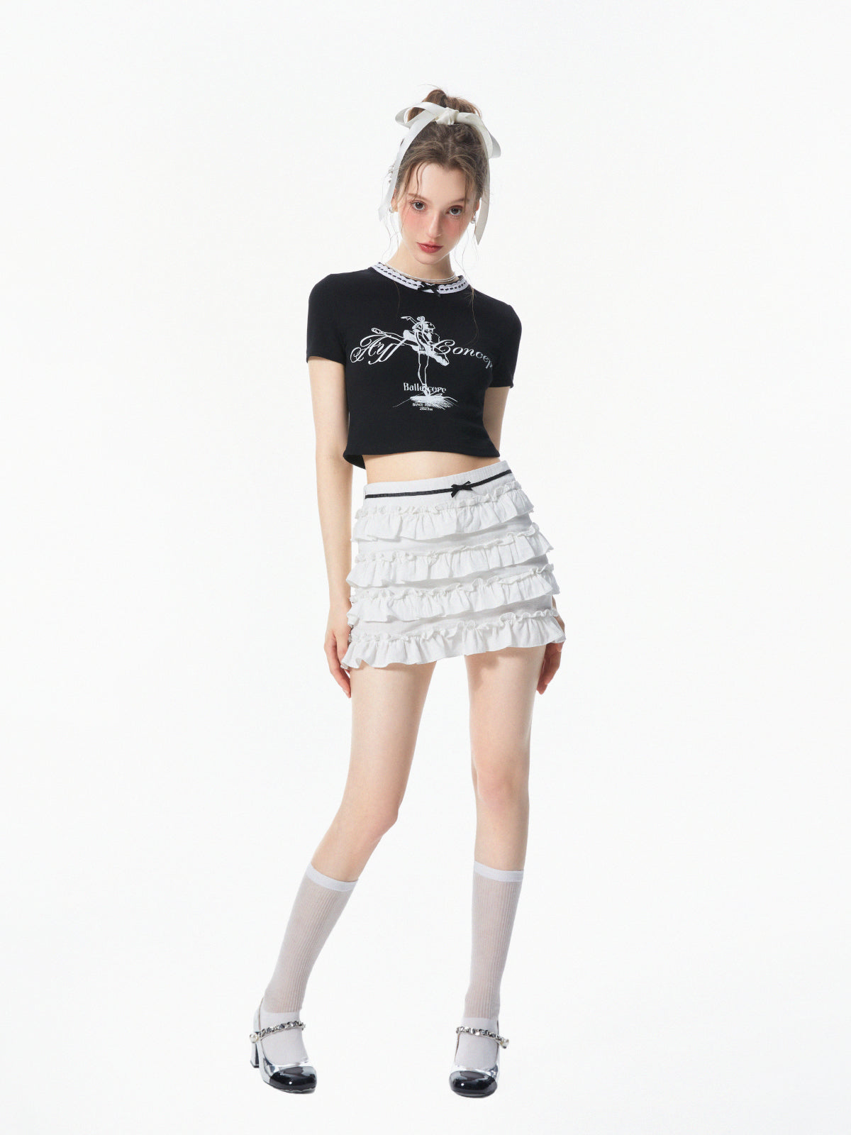 Ballet Dancer Print Lace Collar Tee