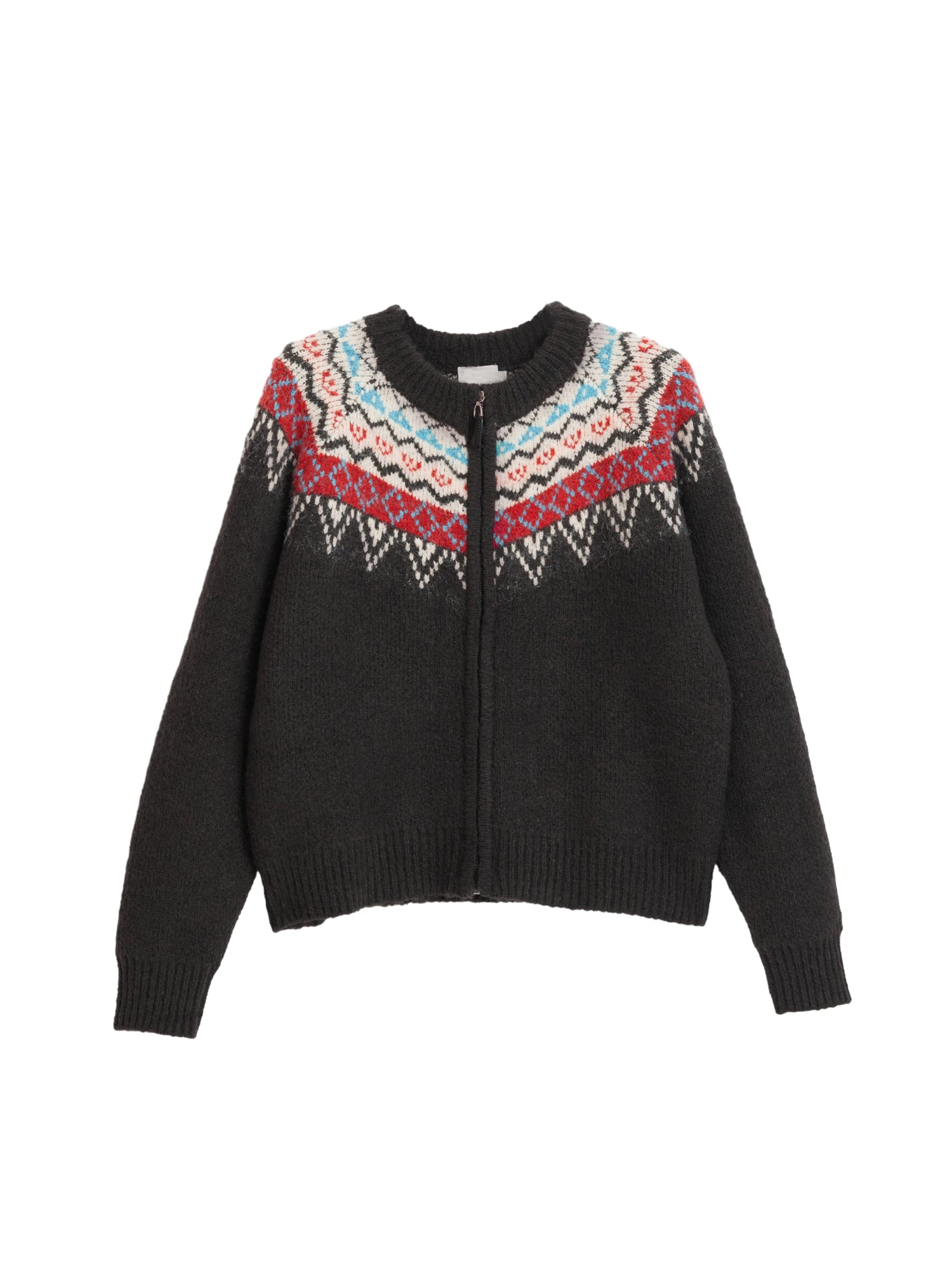 Black Fair Isle Pattern Knit Cardigan