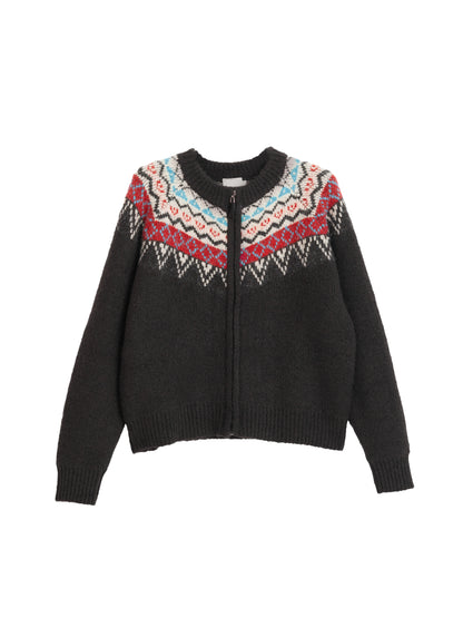 Black Fair Isle Pattern Knit Cardigan