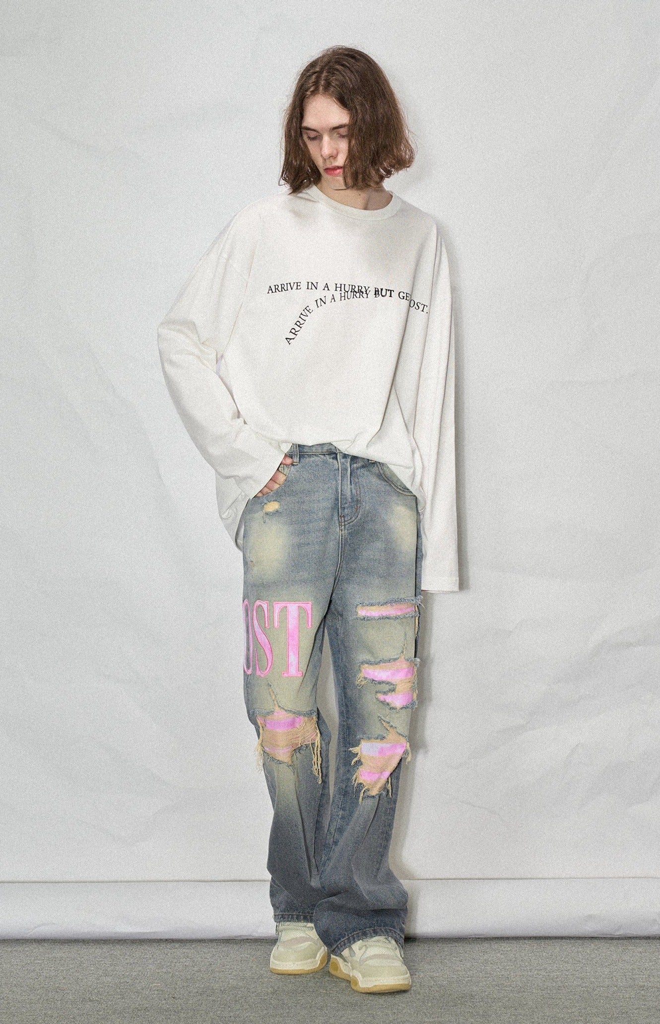 LOSTCTRL Wilted Letter Print Long Sleeve Tee