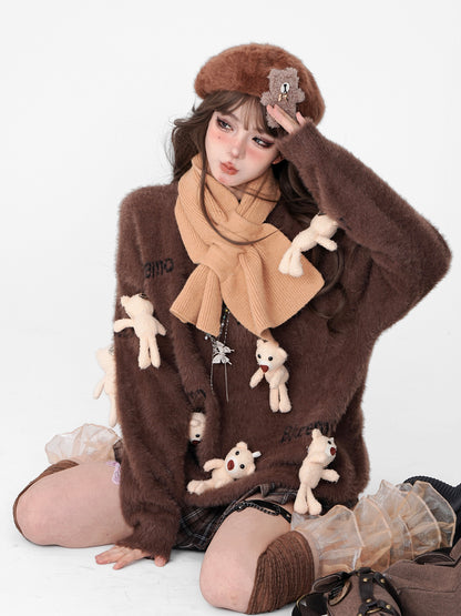 Cute Teddy Bear Charm Knit Sweater