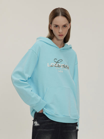 LOSTCTRL Studded Rhinestone Print Hoodie