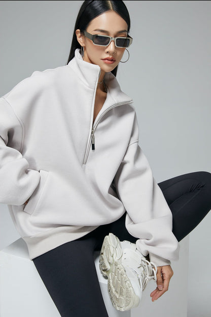 Half Zip Oversized Drop Shoulder Sweartshirt