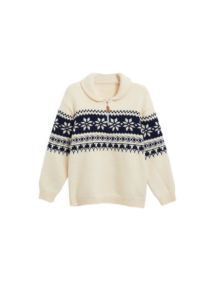 Half-Zip Funnel Neck Fair Isle Knit Sweater