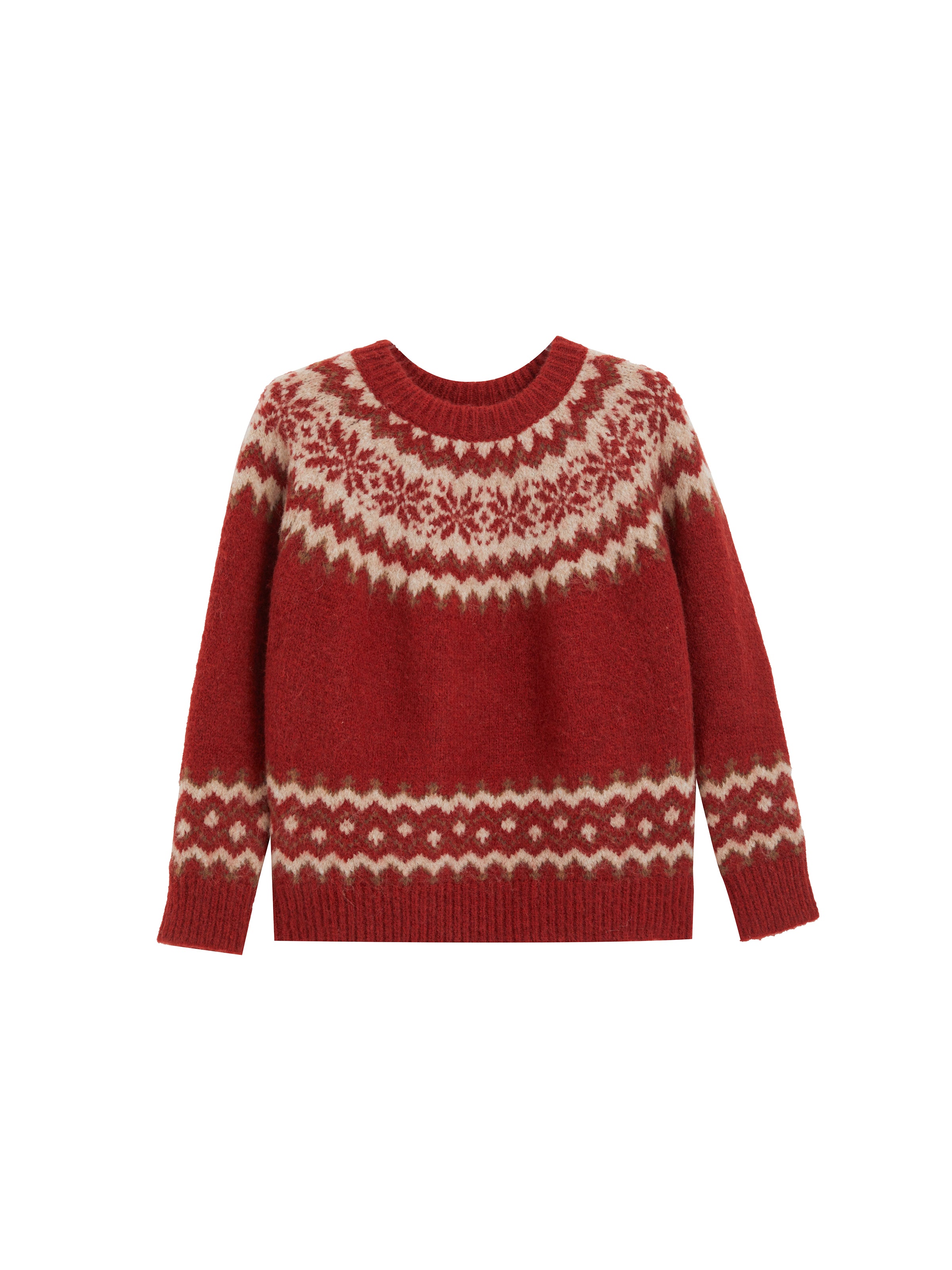 Red Fair Isle Floral Pattern Pullover