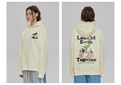 LOSTCTRL Angels Print Oversized  Fleece Hoodie