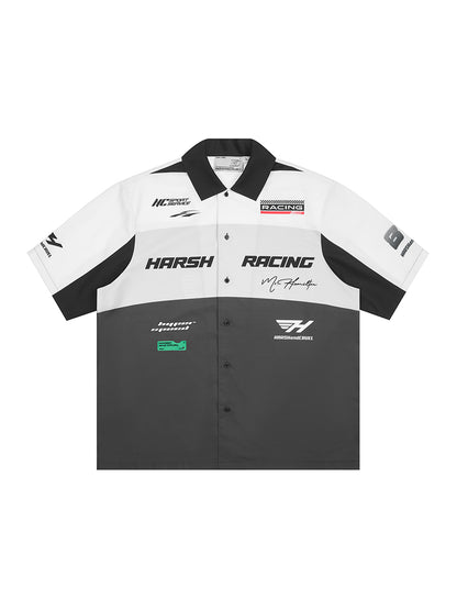 Vintage Handwritten Font Collar F1 Racing Shirt