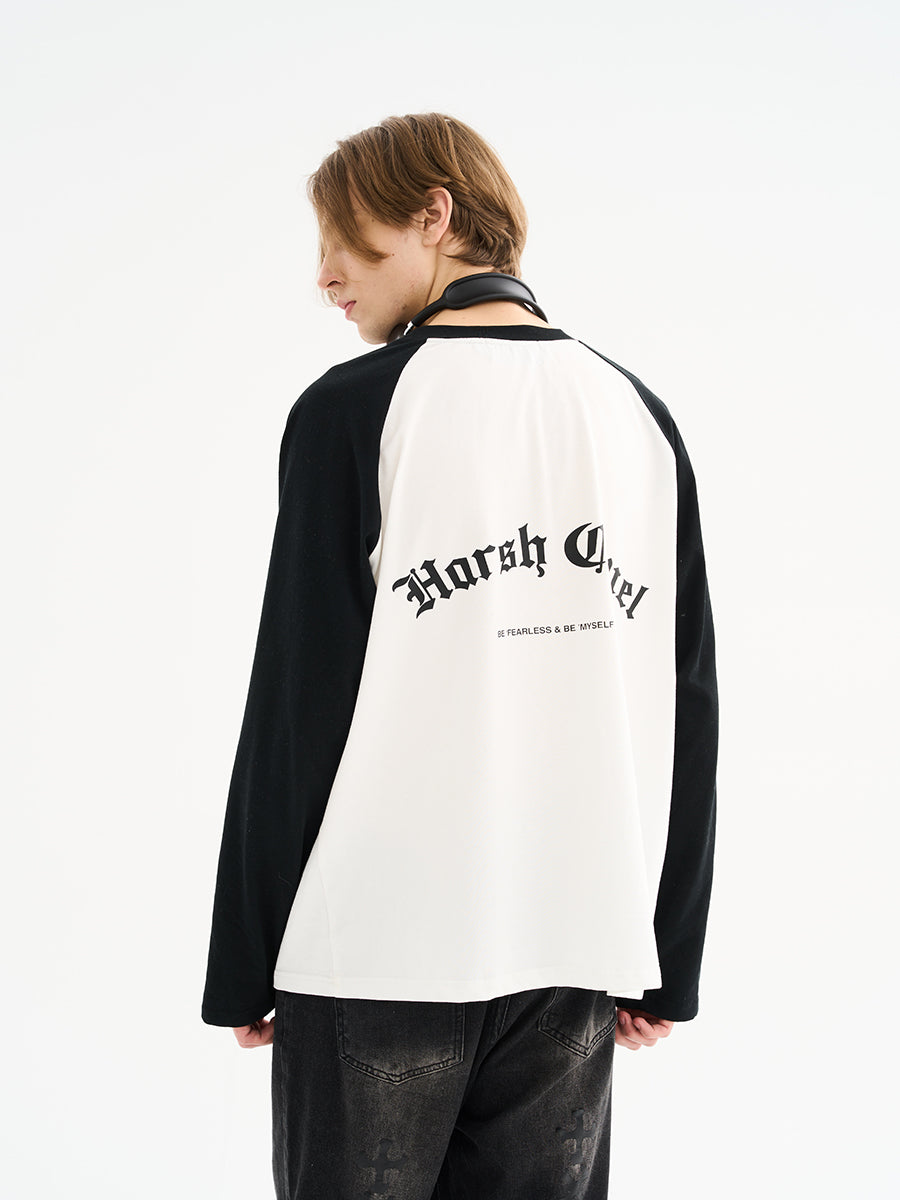 Gothic Letter Logo Drop Shoulder Long Sleeve Tee