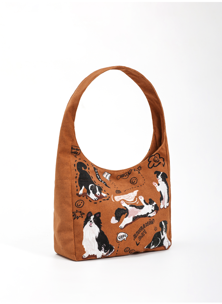 Vintage Cute Dog Print Canvas Tote Bag