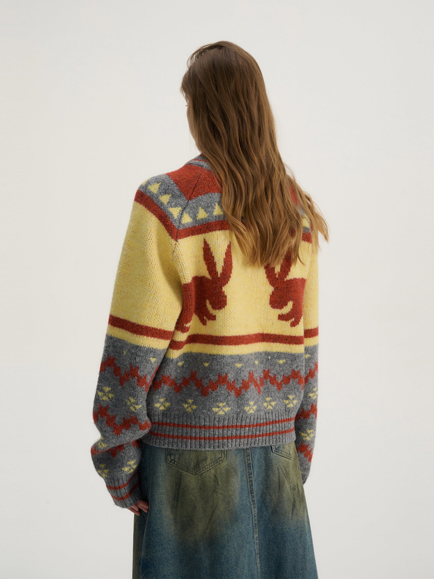 Bunny Jacquard Knit Cardigan Fair Isle Sweater