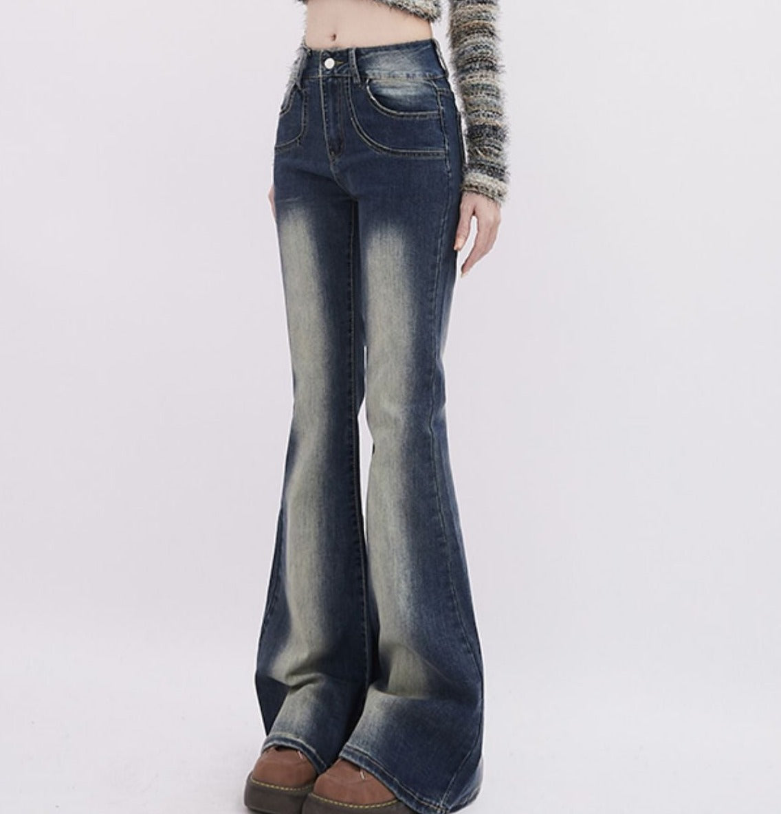 Vintage Wash Flared Denim