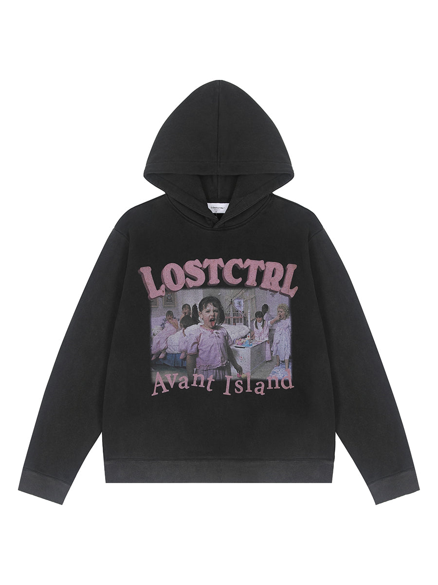 LOSTCTRL Avant Island Retro Washed Distressed Hoodie