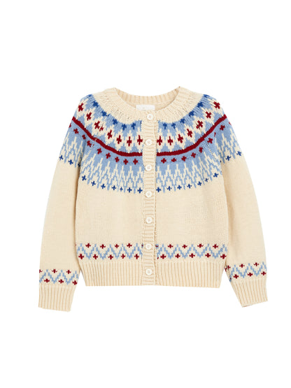 Fair Isle Button-Up Round Neck Knit Sweater