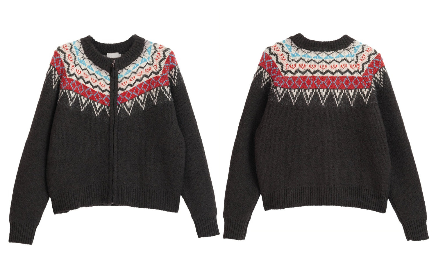 Black Fair Isle Pattern Knit Cardigan