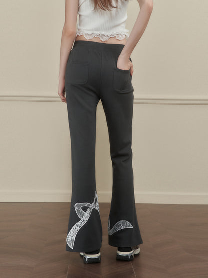 Bow Tie Flared Knit Trousers