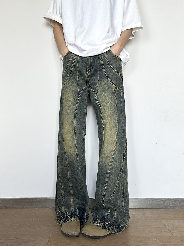 Vintage Straight-Leg Draped Denim