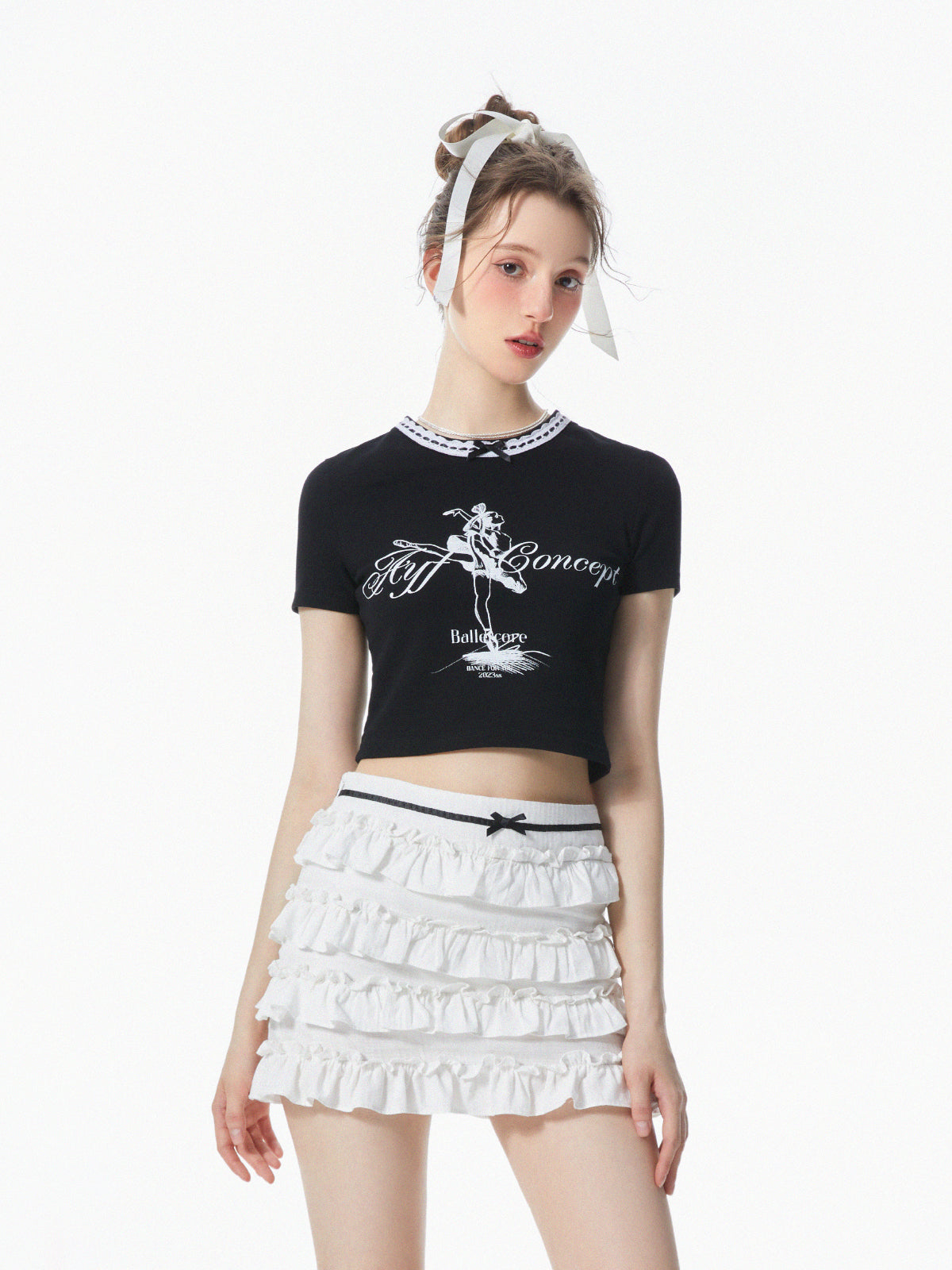 Ballet Dancer Print Lace Collar Tee