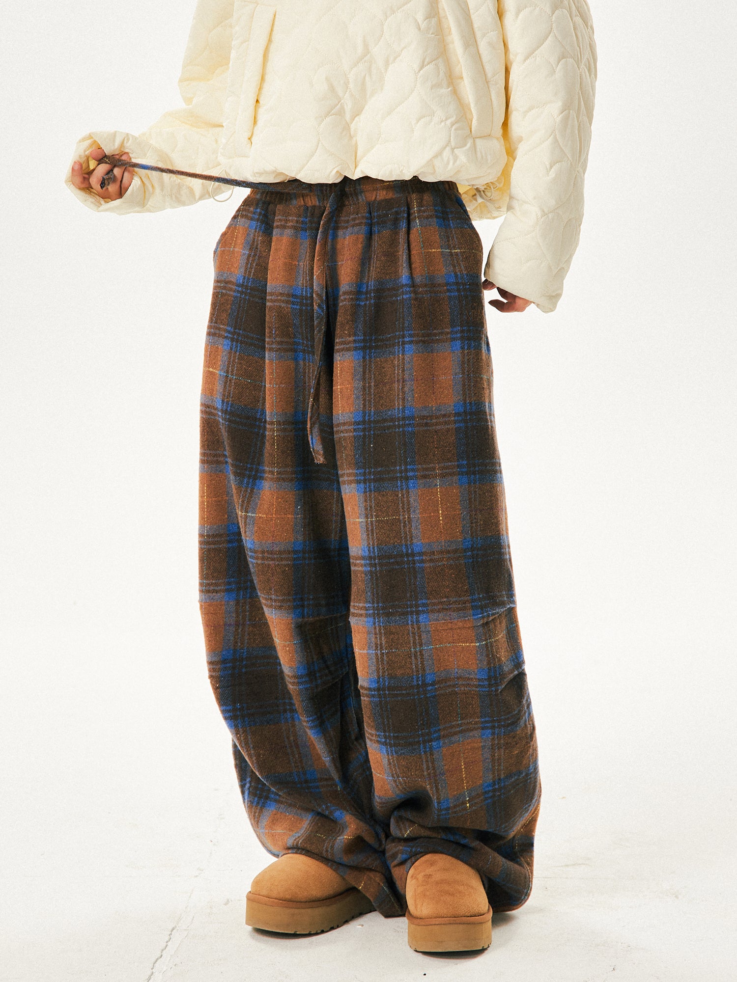 Retro Cozy Plaid Wide Leg Pants