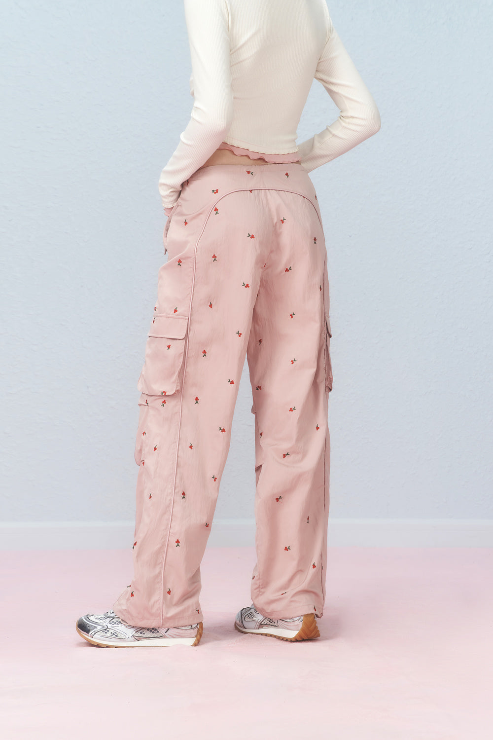 Cherry Embroidered Cargo Pants