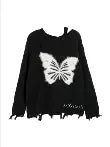 Black Off-Shoulder Butterfly Print Sweater