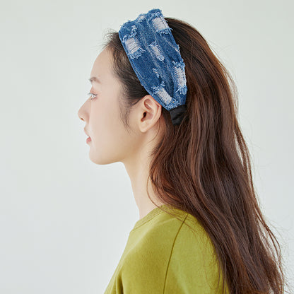 Retro Distressed Denim Headband