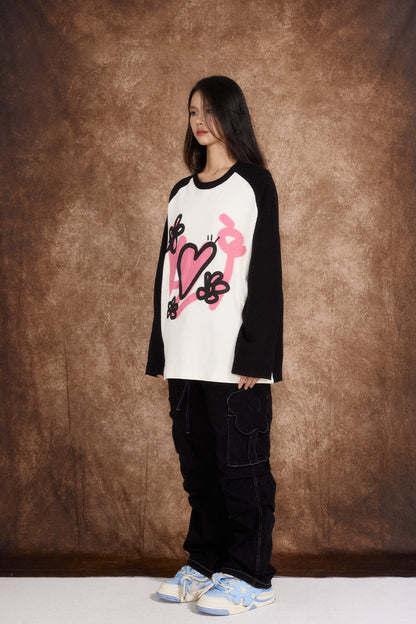 Love Heart Waffle Grid Sweatshirt