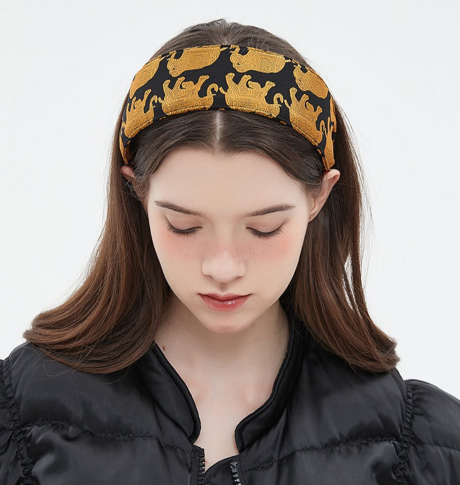 Golden Elephant Print Wide Headband