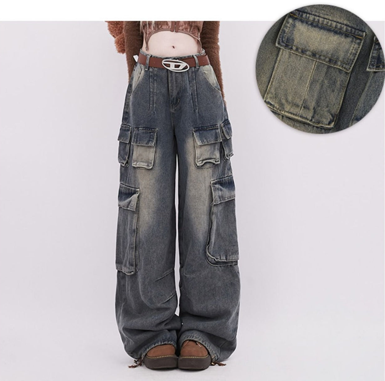 Multi-Pocket Wash Distressed Denim