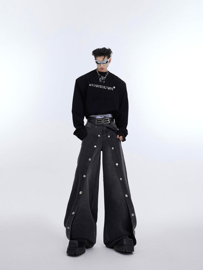 Metal Buckles Deconstructed Double-Layer Denim