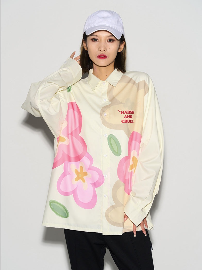 Hand-Drawn Floral Print Long Sleeve Shirt