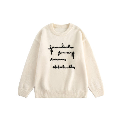 Raised Letter Knit Print Crewneck Sweater