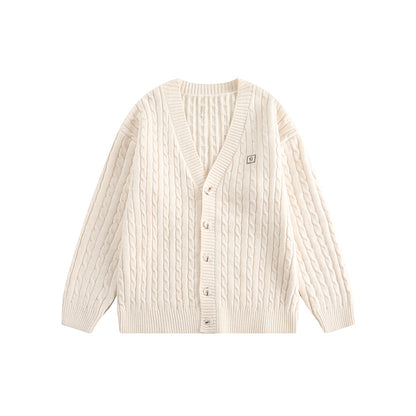 V-Neck Cable Knit Button-Up Cardigan