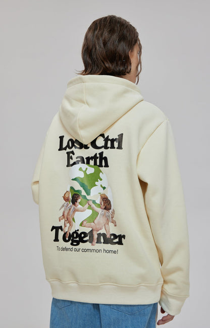 LOSTCTRL Angels Print Oversized  Fleece Hoodie