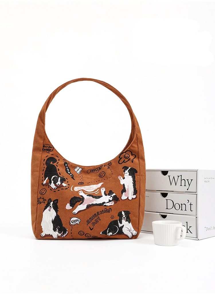 Vintage Cute Dog Print Canvas Tote Bag