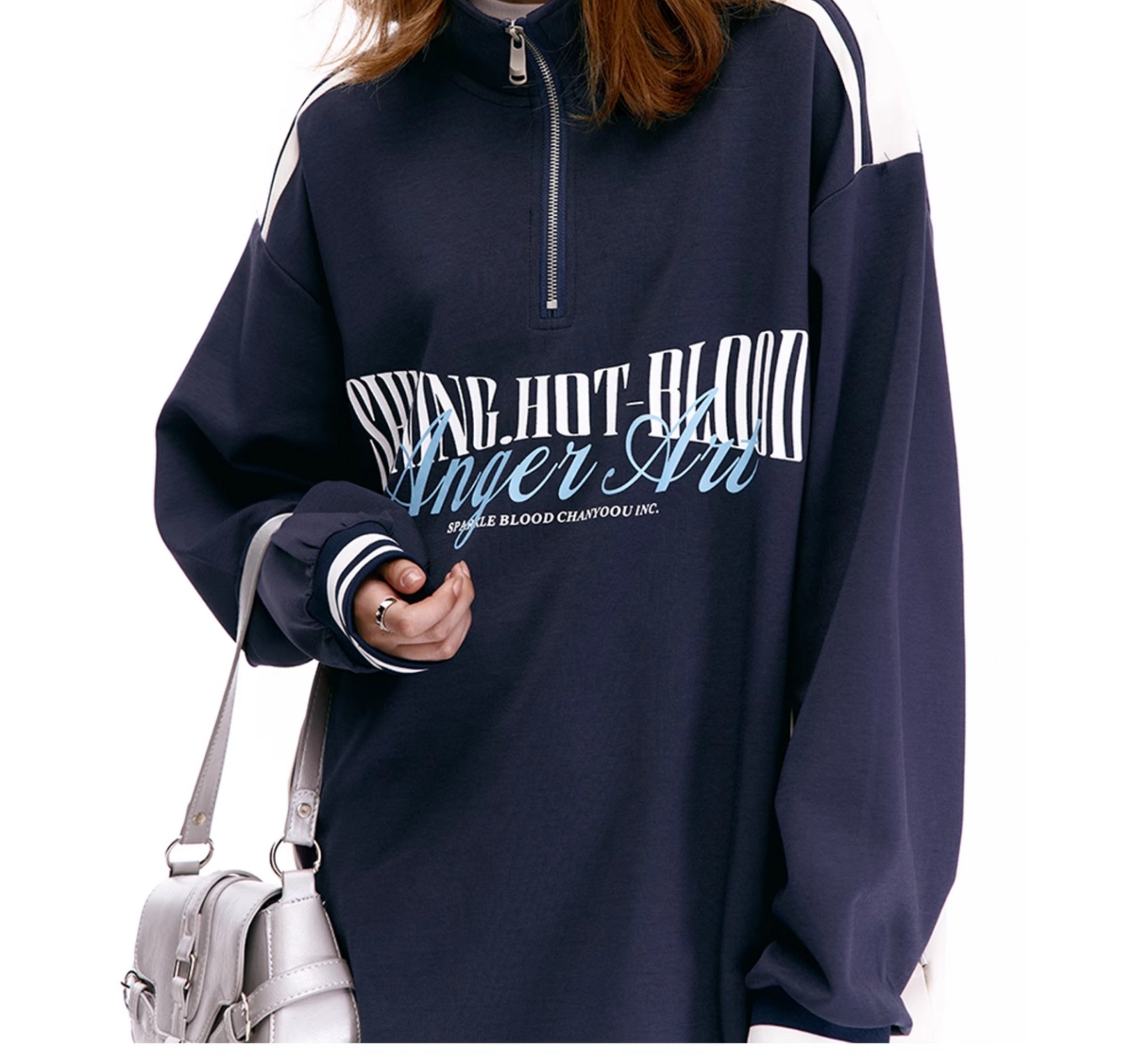 Retro Half-Zip High Neck Sweatshirt