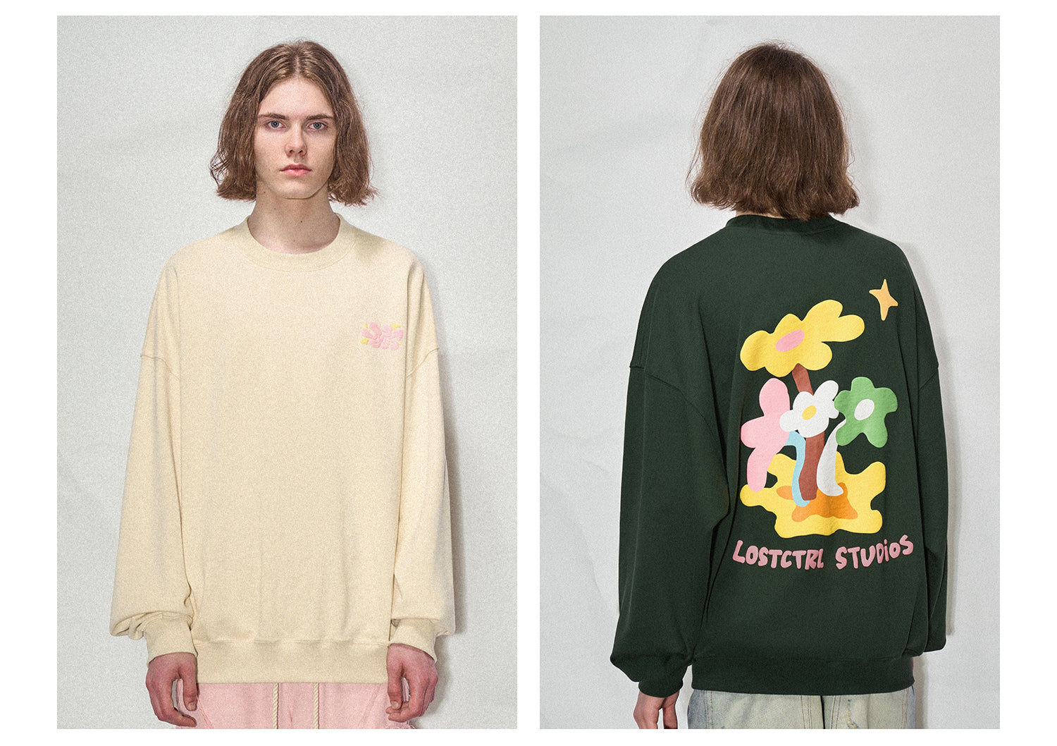 LOSTCTRL Twin Flowers Foam Print Sweatshirt