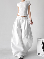 Draped Fit Pleated Wide Leg Trousers
