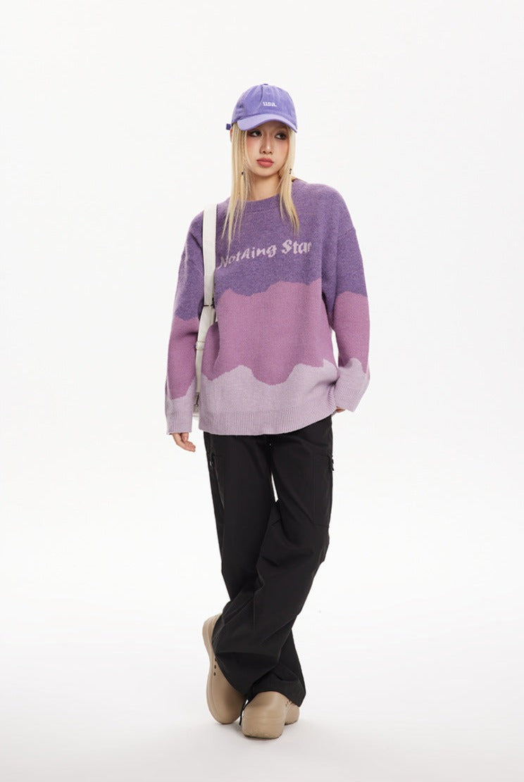 CATTEE Color Block Round Neck Knit Sweater