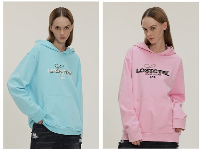 LOSTCTRL Studded Rhinestone Print Hoodie