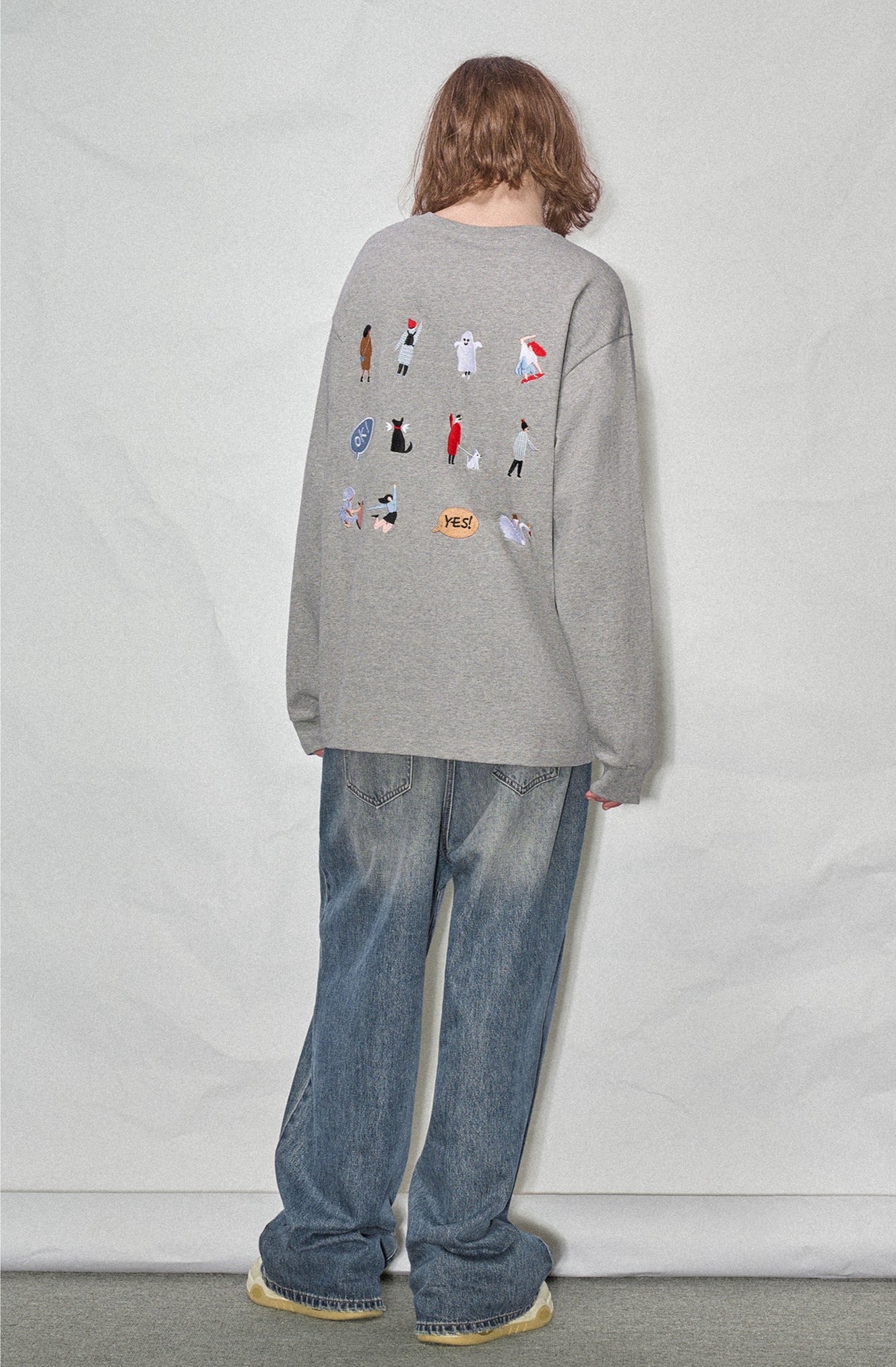 LOSTCTRL Embroidered Drawstring Long Sleeve Tee