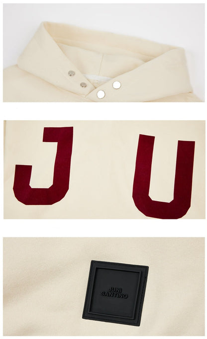 JUNI Plush Letter Puff Print Hoodie