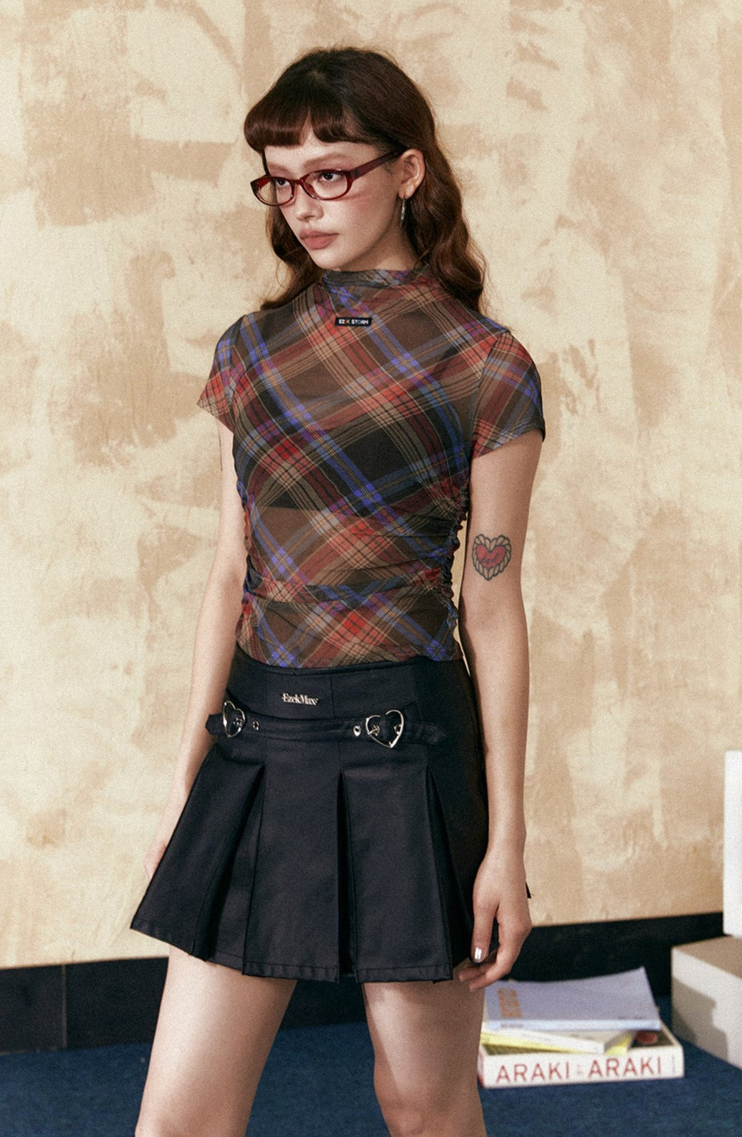 Retro Colorblock Plaid Fitted Tee