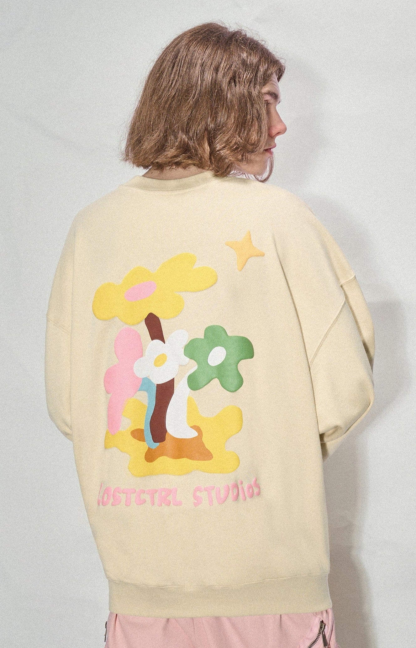 LOSTCTRL Twin Flowers Foam Print Sweatshirt