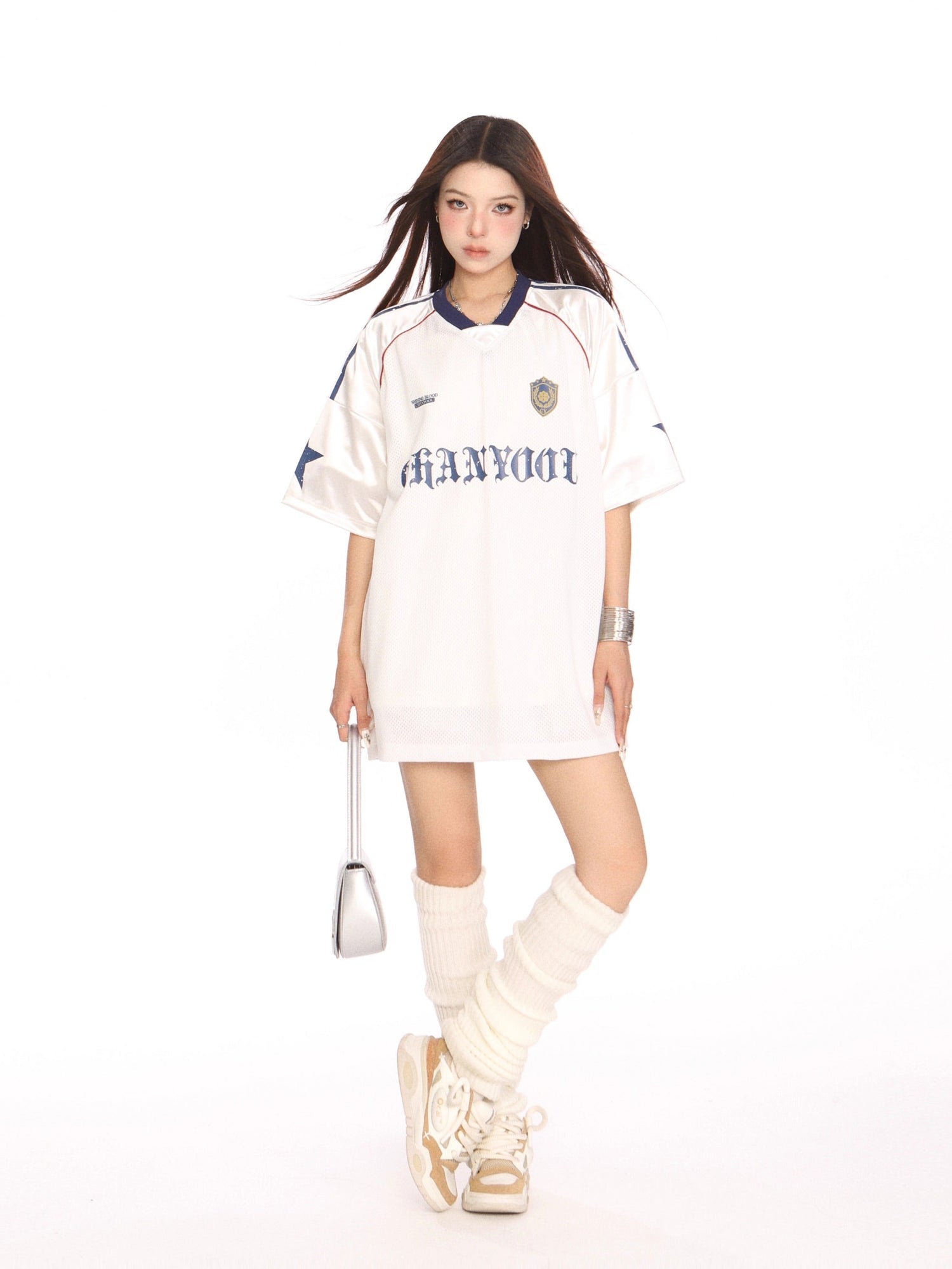 Mesh Breathable Letter Print Blockette Style Jersey Tee