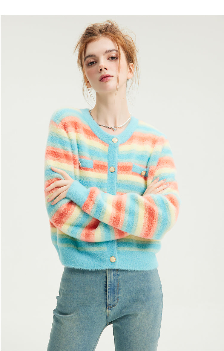 Rainbow Striped Mohair Cardigan