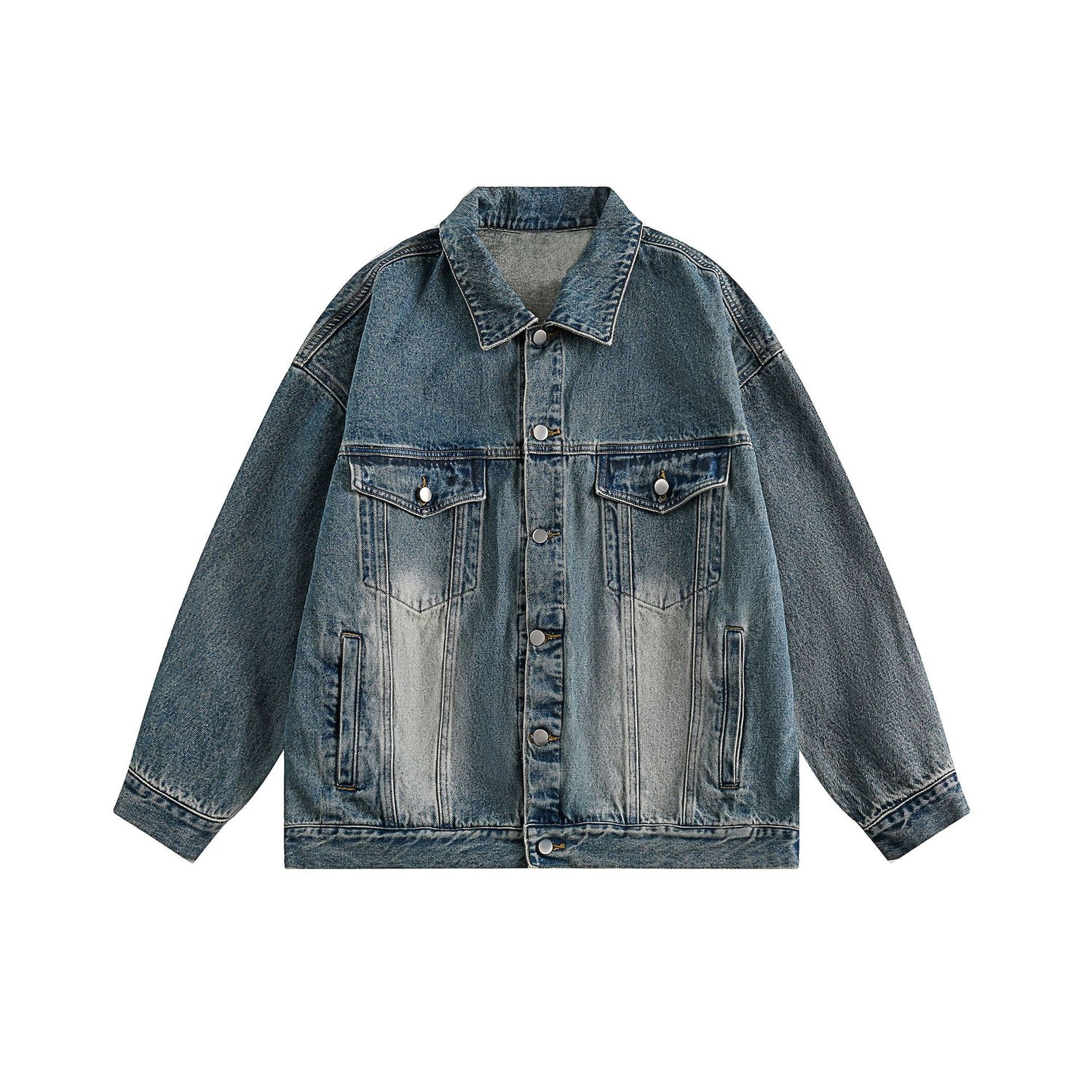 Vintage Turn-down Collar Distressed Denim Jacket